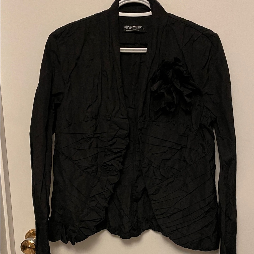 Rinascimento Black Ruffled Blazer Size Medium